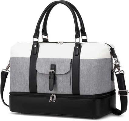 comprar Canvas Large Weekender Foldable Carry On Travel Duffel Bag com compartimento de sapatos de couro online manufacture