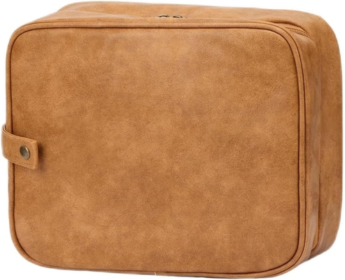 comprar 3 em 1 maquilhagem roupa de banho saco de viagem de couro marrom resistente à água pendurado com ganchos online manufacture
