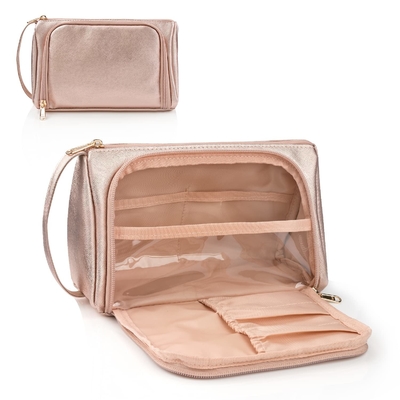 comprar Saco portátil de maquiagem de roupas de banheiro de couro rosa dourado PU online manufacture