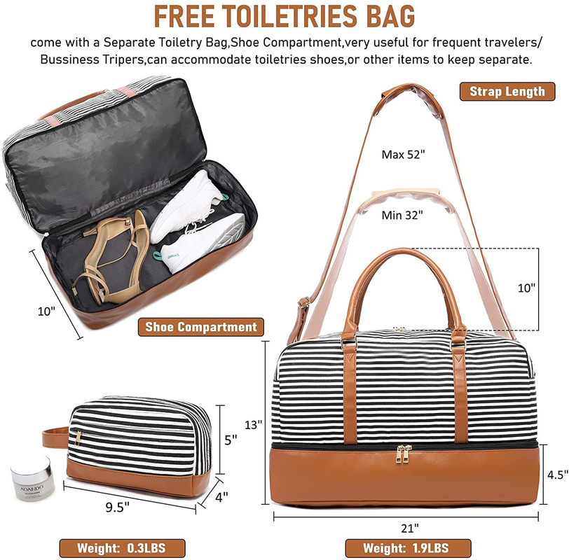 Sacos de viagem de canvas para homens Bagagem para levar no fim de semana Tote 16,2 x 14,5 x 8