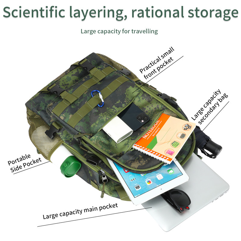 Negro Grande capacidade à prova d'água Viagens personalizadas Mochila tática militar com alça de ombro para Homens