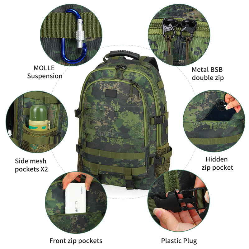Negro Grande capacidade à prova d'água Viagens personalizadas Mochila tática militar com alça de ombro para Homens
