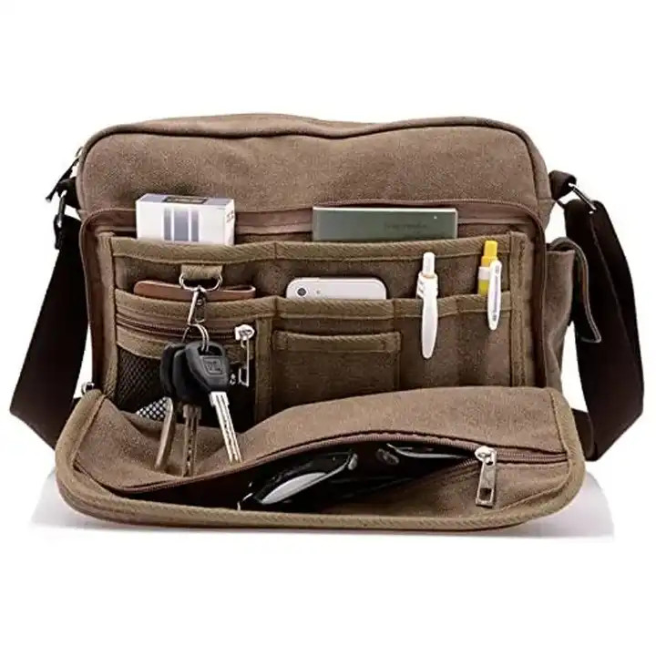 Saco de mensageiro crossbody portátil de tela offset de 13,8 x 4 x 10,8 polegadas