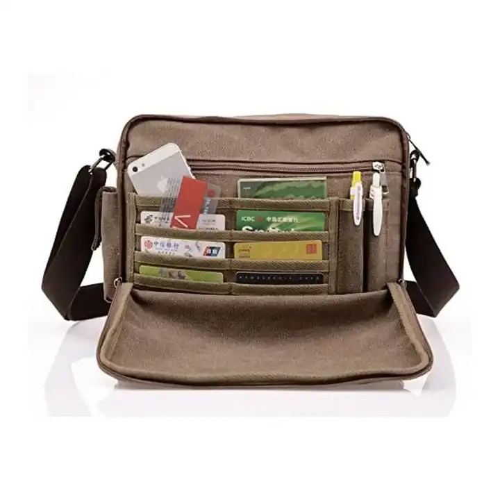 Saco de mensageiro crossbody portátil de tela offset de 13,8 x 4 x 10,8 polegadas
