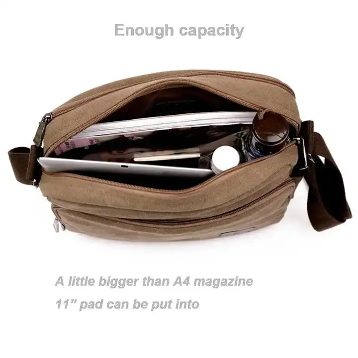 Saco de mensageiro crossbody portátil de tela offset de 13,8 x 4 x 10,8 polegadas