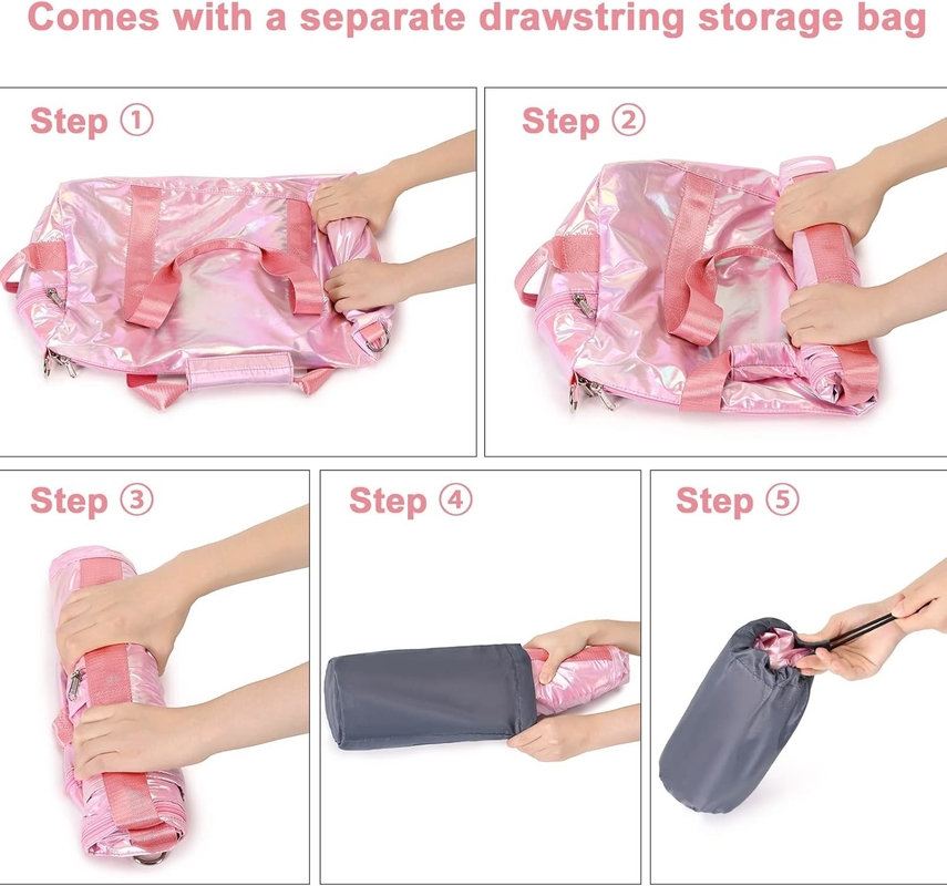 Resistente à água Poliéster Metálico Cor Rosa Overnight Weekend Gym Dance Bag com bolso molhado
