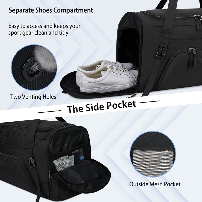 Saco de viagem de higiene corporal à prova d'água de grande porte de 40L com bolso grande e compartimento para sapatos