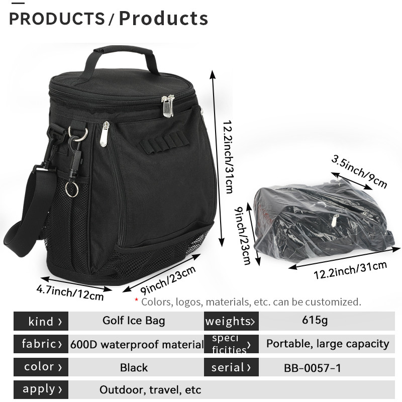 Negro Grande capacidade Unisex 10 lata isolado Golf Custom Travel Cooler Saco com cinto de ombro