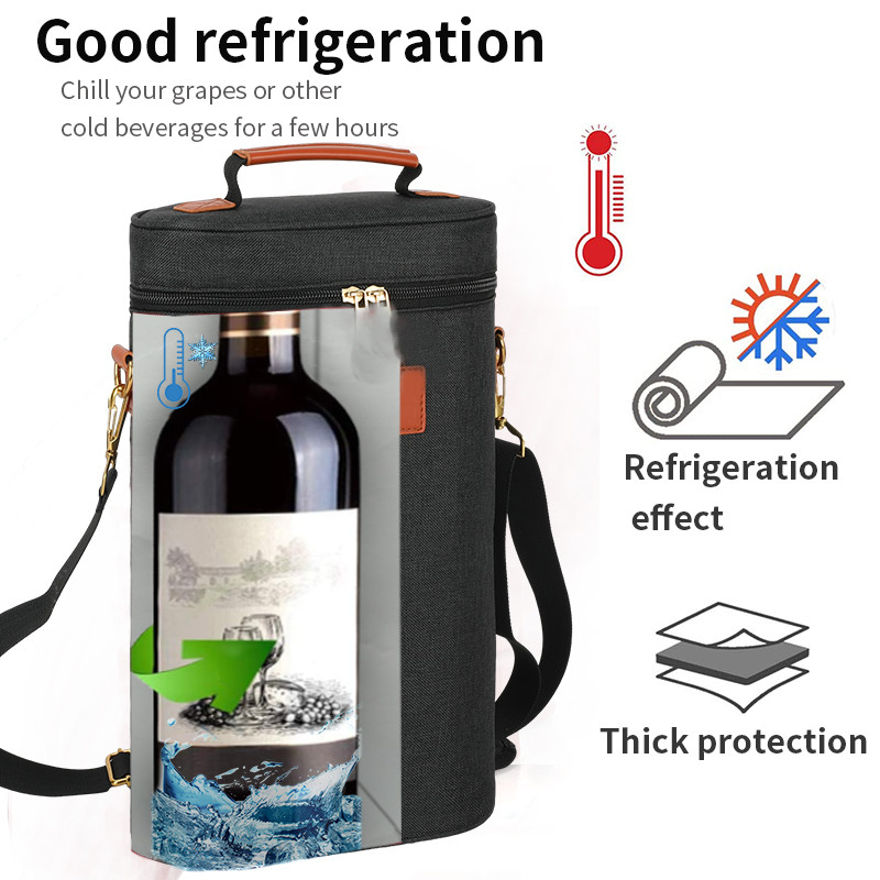 Insulado à prova de vazamento 2 garrafas de presente Carregador de carteira de viagem personalizado Saco de vinho com alça de ombro