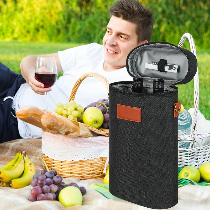 Insulado à prova de vazamento 2 garrafas de presente Carregador de carteira de viagem personalizado Saco de vinho com alça de ombro