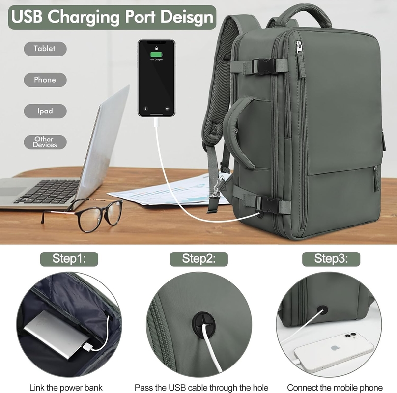 Saco de viagem Casual Carry On Baggage Saco de viagem Olive Green Duffel com porta de carregamento USB