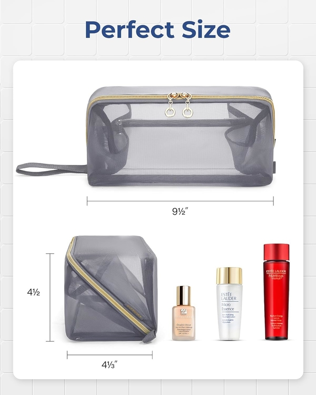 Saco de viagem portátil de malha preta grande Saco cosmético aberto organizador plano Saco de viagem para homens mulheres