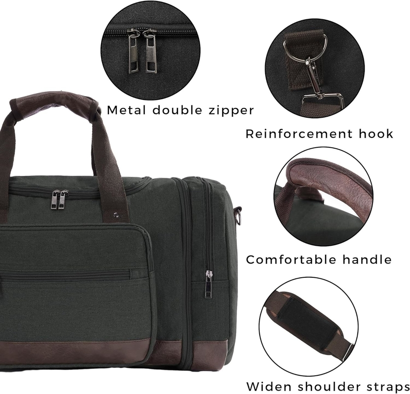 Saco de viagem de tela de grande capacidade Homens Mulheres Saco de viagem Carry On Saco de viagem com fecho YKK