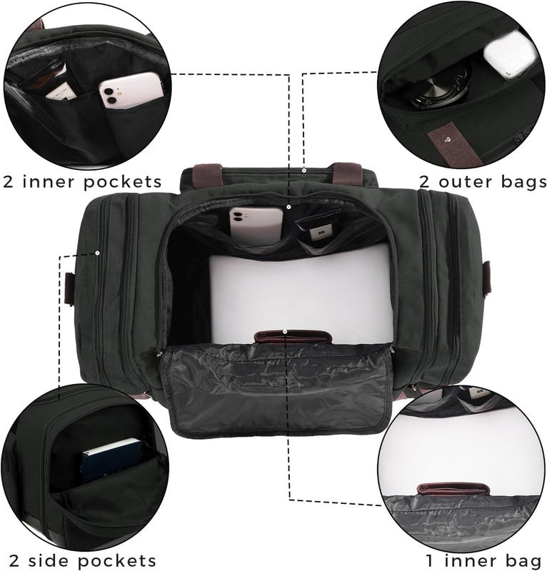 Saco de viagem de tela de grande capacidade Homens Mulheres Saco de viagem Carry On Saco de viagem com fecho YKK