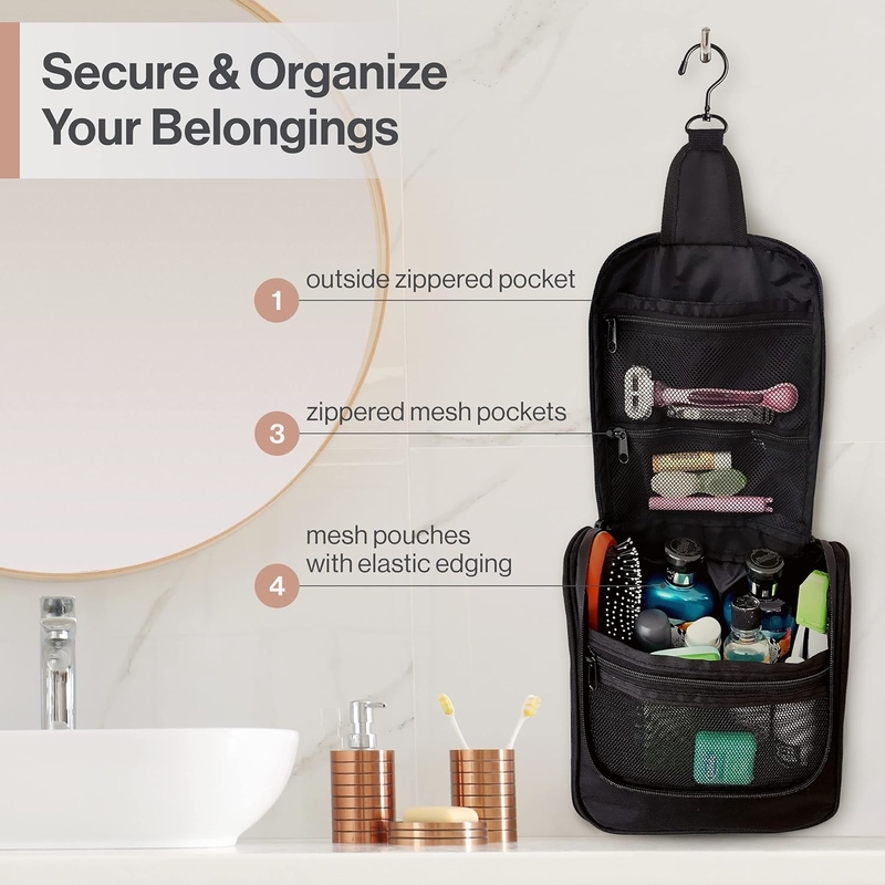 Bolsa de higiene pessoal de viagem de grande porte, à prova d'água, preta, para maquiagem e barbear