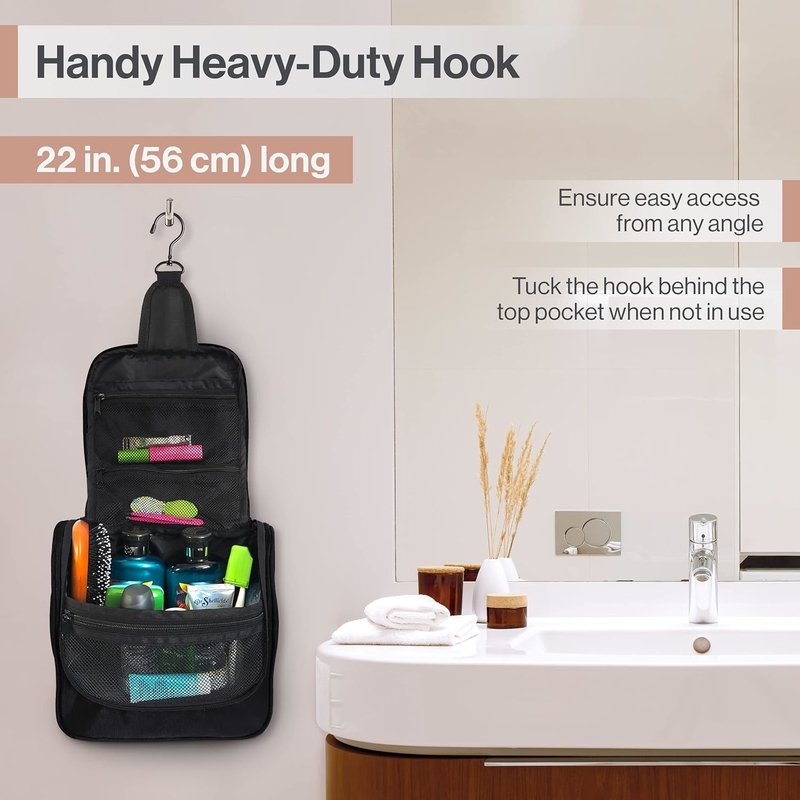 Bolsa de higiene pessoal de viagem de grande porte, à prova d'água, preta, para maquiagem e barbear