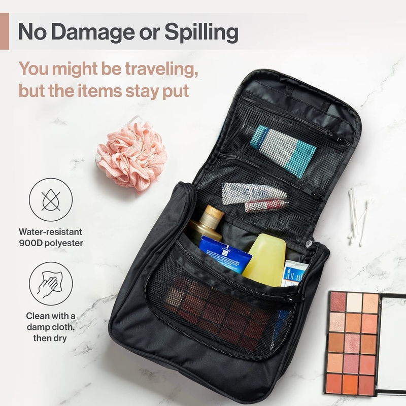 Bolsa de higiene pessoal de viagem de grande porte, à prova d'água, preta, para maquiagem e barbear