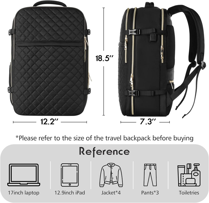 Large Flight Approved Carry On Water Resistant Anti-Theft Casual Travel Bag Fit Laptop de 17 polegadas com porta de carregamento USB