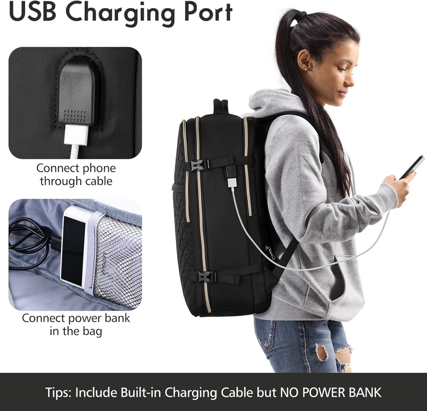 Large Flight Approved Carry On Water Resistant Anti-Theft Casual Travel Bag Fit Laptop de 17 polegadas com porta de carregamento USB