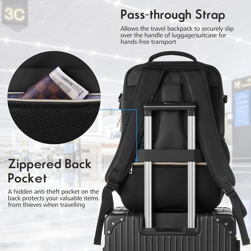 Large Flight Approved Carry On Water Resistant Anti-Theft Casual Travel Bag Fit Laptop de 17 polegadas com porta de carregamento USB