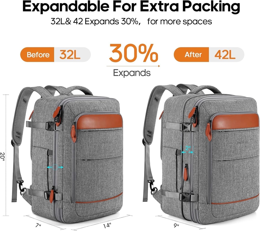 42L Carry on Baggage Voo aprovado cinturões de ombro escondidos expansíveis Saco de viagem de fim de semana com cubos de embalagem