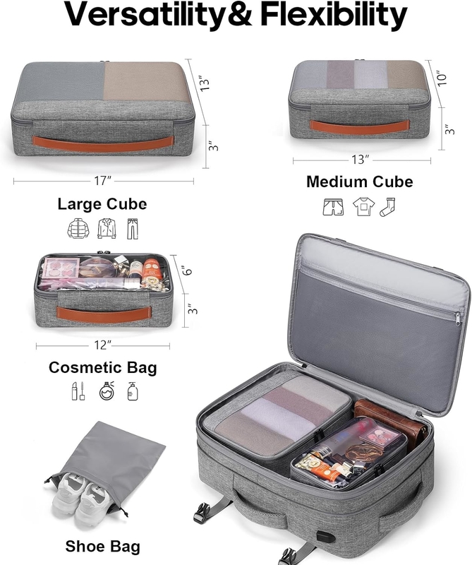 42L Carry on Baggage Voo aprovado cinturões de ombro escondidos expansíveis Saco de viagem de fim de semana com cubos de embalagem