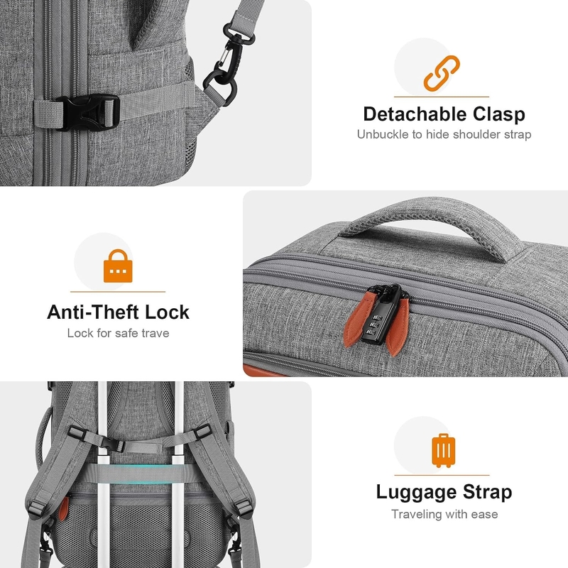 42L Carry on Baggage Voo aprovado cinturões de ombro escondidos expansíveis Saco de viagem de fim de semana com cubos de embalagem
