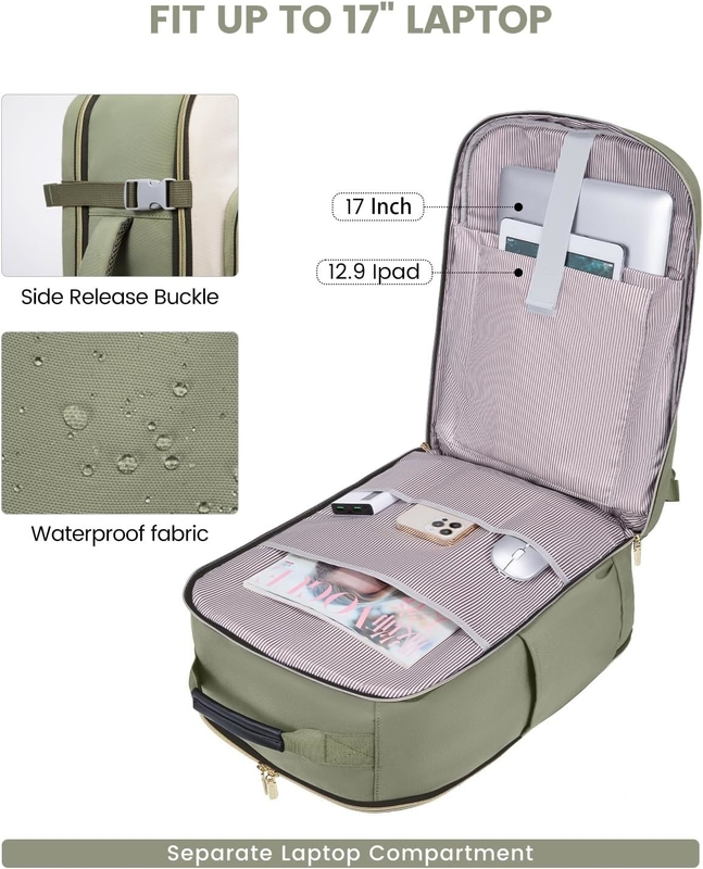 TSA item pessoal 40L resistente à água grande transportar na companhia aérea bolsa de viagem aprovada com 3 cubos de embalagem