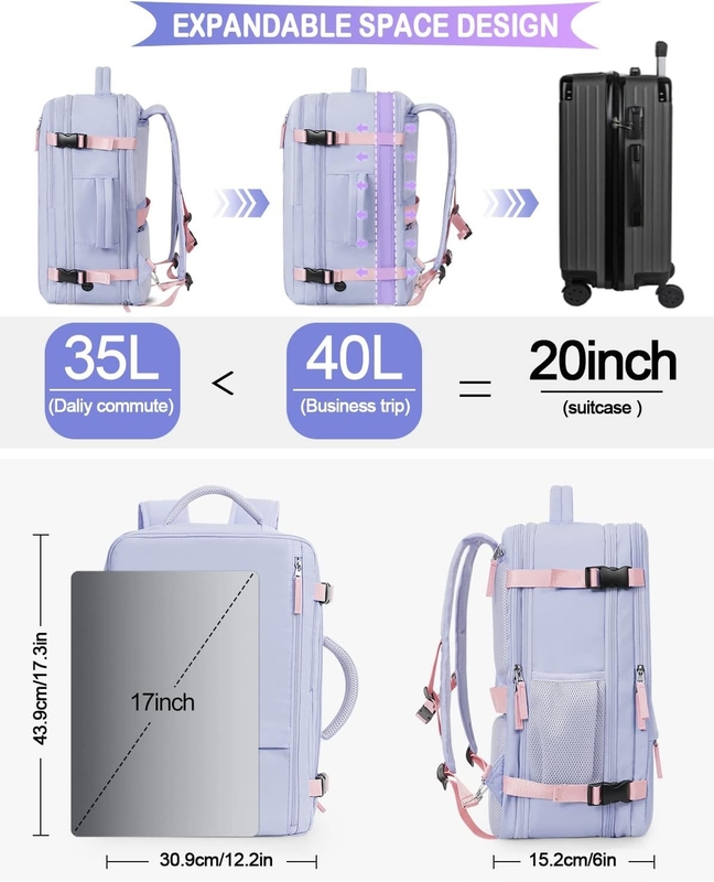 Purple 17,3 polegadas Laptop Companhia Aérea aprovado Carregar em bagagem como itens pessoais Semana de caminhadas Saco de viagem para mulheres