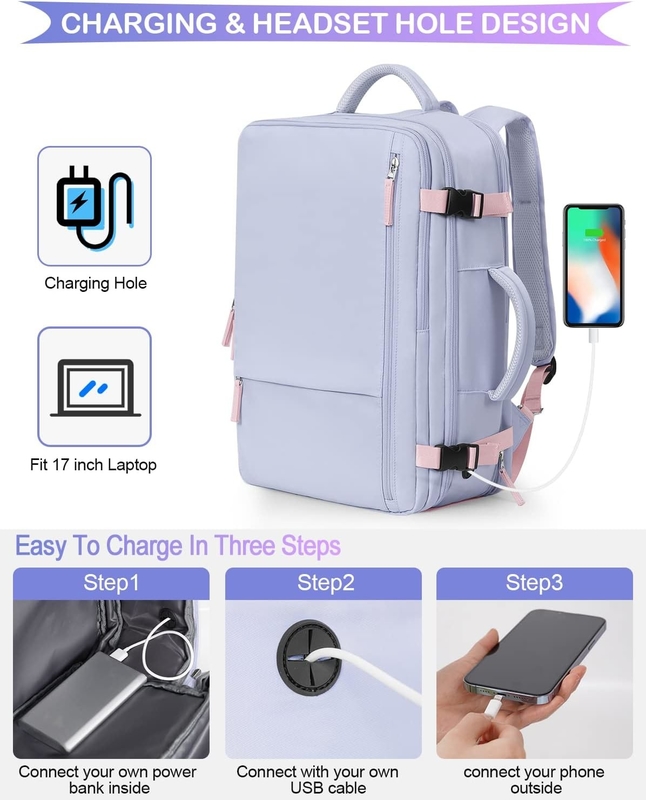 Purple 17,3 polegadas Laptop Companhia Aérea aprovado Carregar em bagagem como itens pessoais Semana de caminhadas Saco de viagem para mulheres
