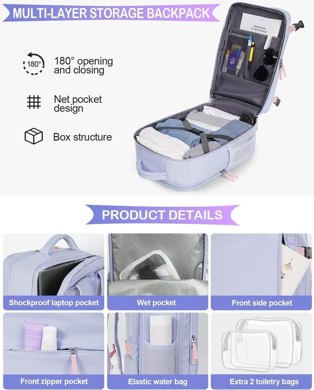 Purple 17,3 polegadas Laptop Companhia Aérea aprovado Carregar em bagagem como itens pessoais Semana de caminhadas Saco de viagem para mulheres