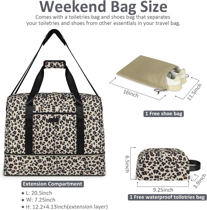 Leopardo Expandivel Grande Weekend Overnight Impermeável Carregar no ombro Tote Saco de viagem ith Saco de higiene