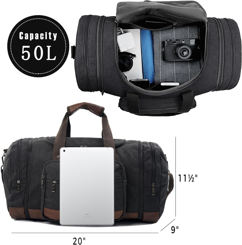Saco de viagem de grande capacidade Saco de viagem de fim de semana conveniente Carregar em bagagem Homens Saco de viagem de lona de tela