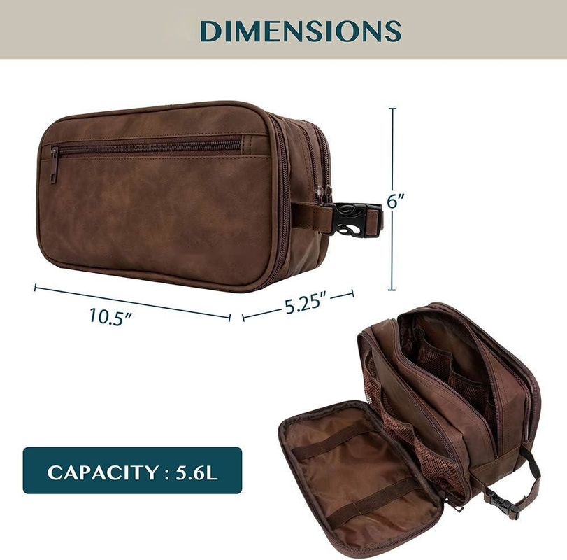 Dopp Kit resistente à água castanho escuro PU Saco de barbear de couro Organizador Saco de viagem para acessórios Higiene cosmética