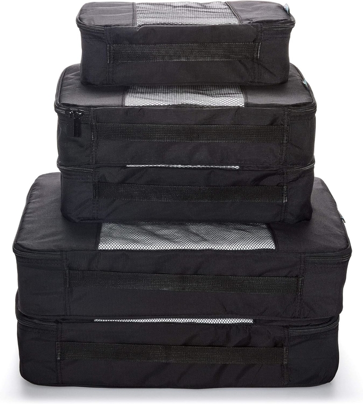 Black Large Capacity Organization Baggage Packing Cubes 5 Pack Saco de viagem com malha