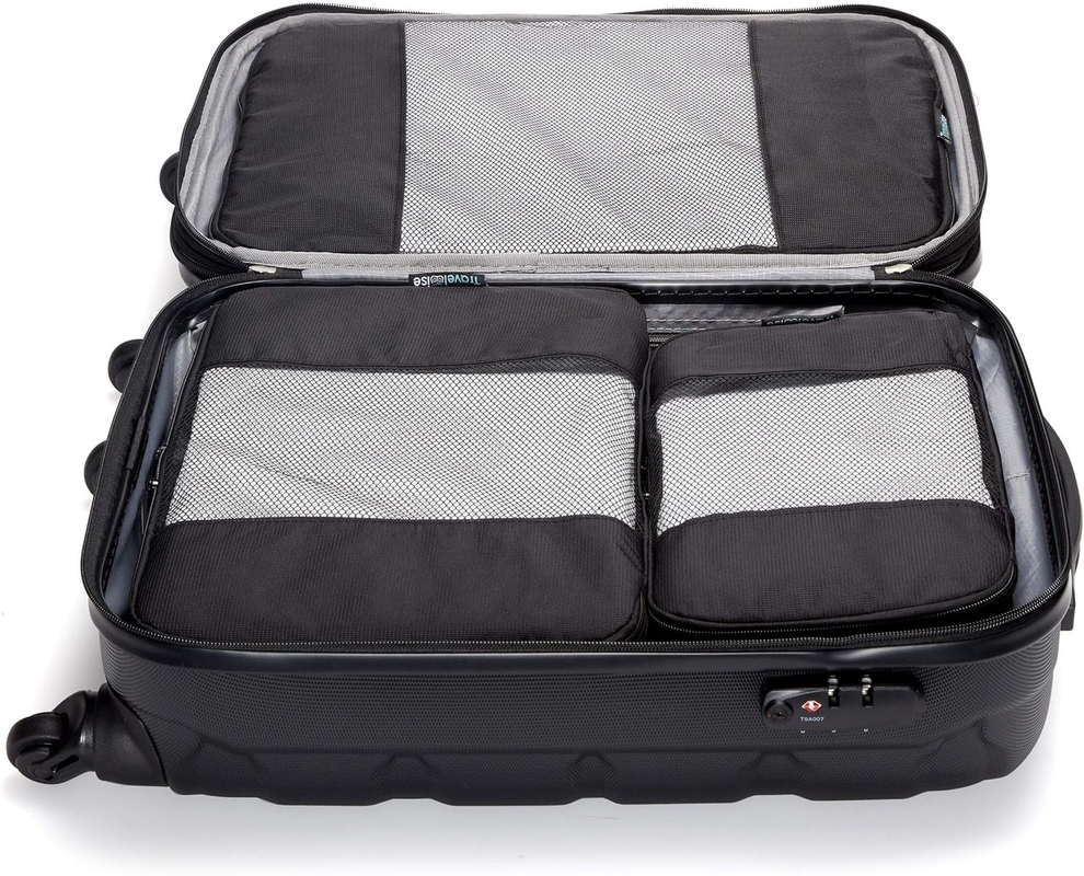 Black Large Capacity Organization Baggage Packing Cubes 5 Pack Saco de viagem com malha