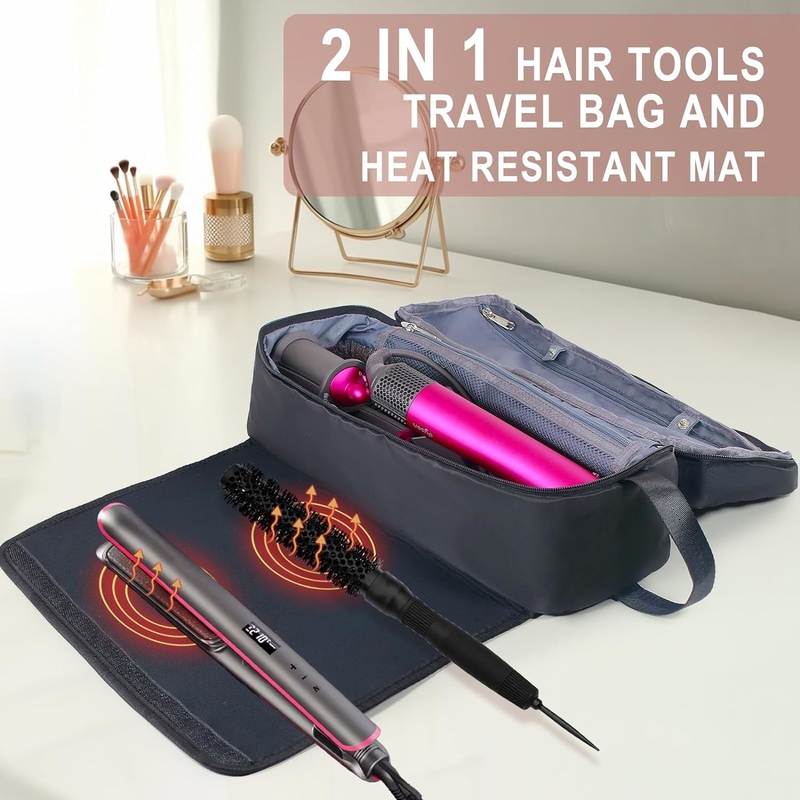2 em 1 Saco de viagem de cabelo com esteira resistente ao calor para ferro plano Limpadores Ferro de curling e acessórios de cuidados do cabelo