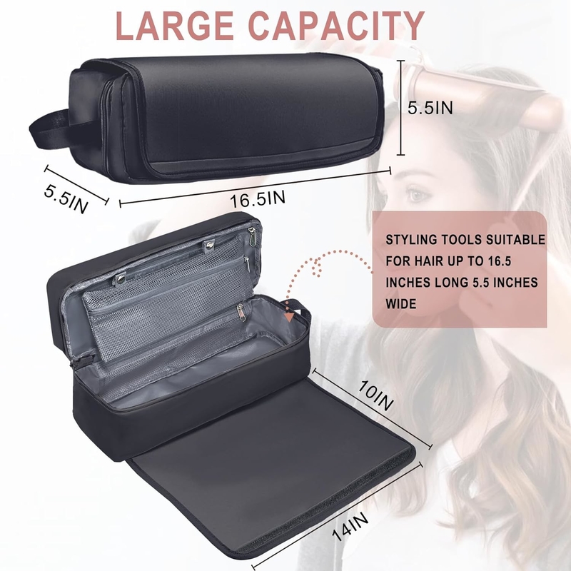 2 em 1 Saco de viagem de cabelo com esteira resistente ao calor para ferro plano Limpadores Ferro de curling e acessórios de cuidados do cabelo