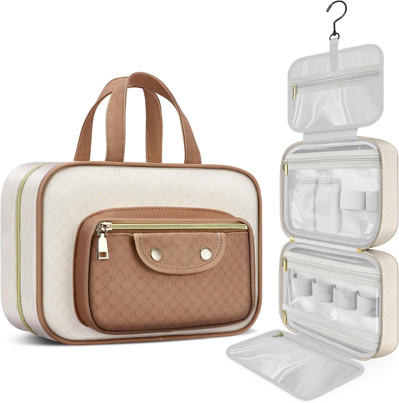 Resistente à água Toiletry branco cremoso Maquiagem pendurada Organizador cosmético Saco de viagem para Toiletries de tamanho completo Acessório