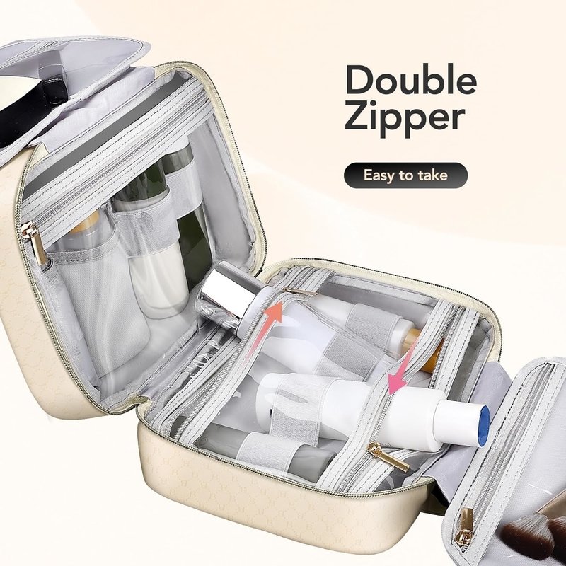 Resistente à água Toiletry branco cremoso Maquiagem pendurada Organizador cosmético Saco de viagem para Toiletries de tamanho completo Acessório
