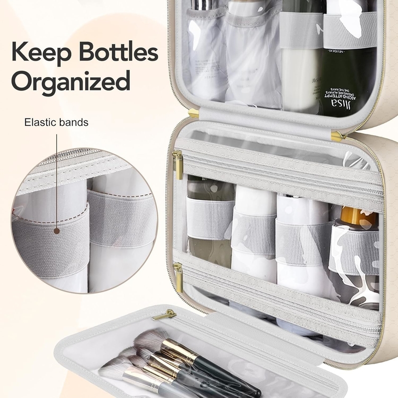 Resistente à água Toiletry branco cremoso Maquiagem pendurada Organizador cosmético Saco de viagem para Toiletries de tamanho completo Acessório
