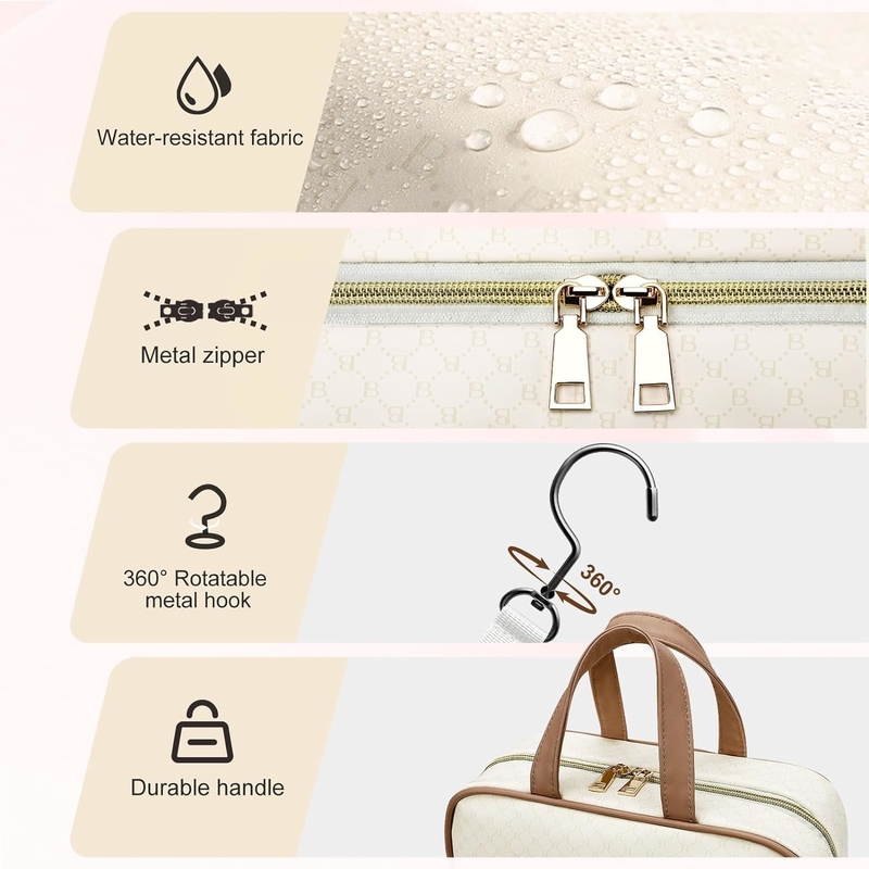 Resistente à água Toiletry branco cremoso Maquiagem pendurada Organizador cosmético Saco de viagem para Toiletries de tamanho completo Acessório