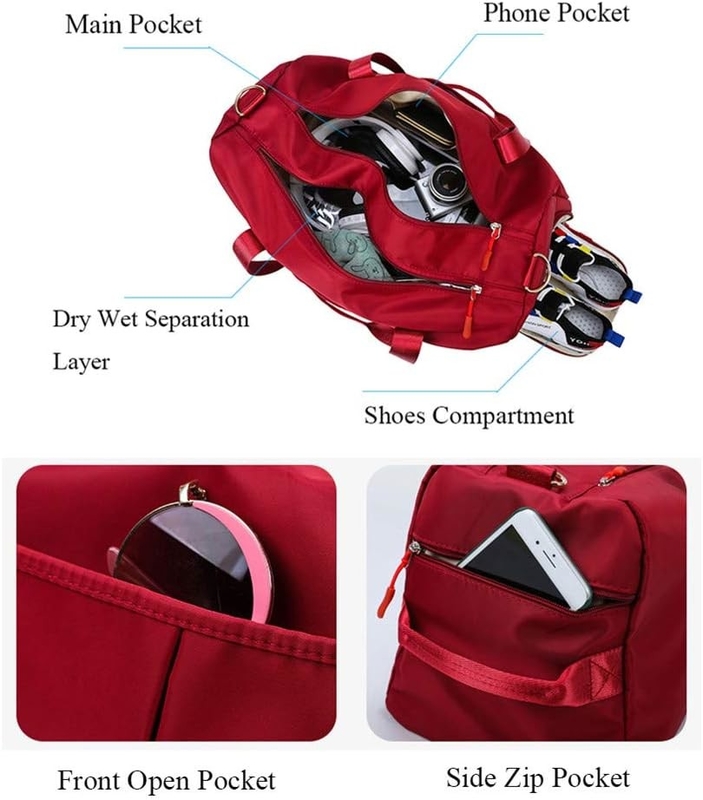 Red Large Sports Gym Weekend Training Swim Yoga Saco de viagem com bolso molhado e compartimento de sapatos