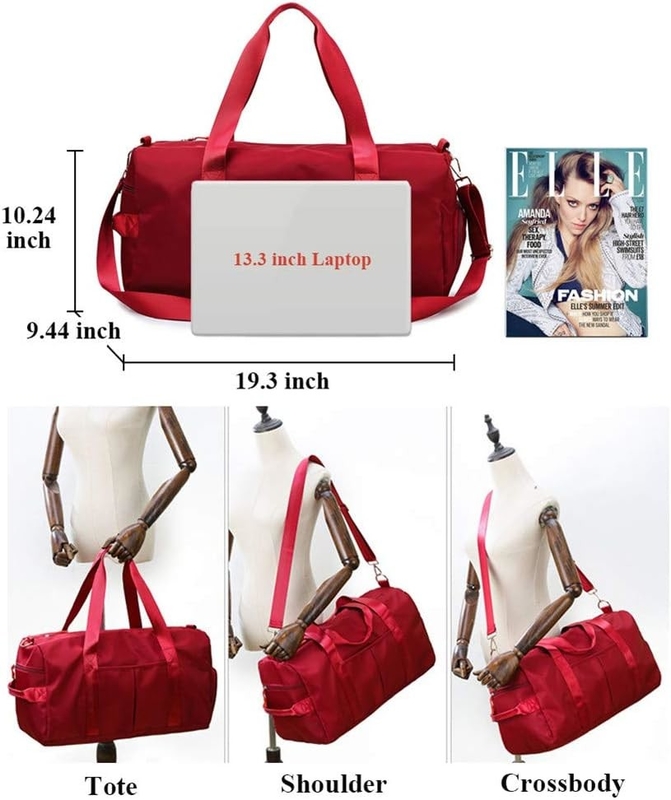 Red Large Sports Gym Weekend Training Swim Yoga Saco de viagem com bolso molhado e compartimento de sapatos