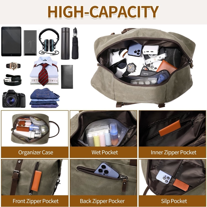Saco de viagem Green Weekend Large Overnight Canvas Carry on Sport Gym Yoga com compartimento de sapatos