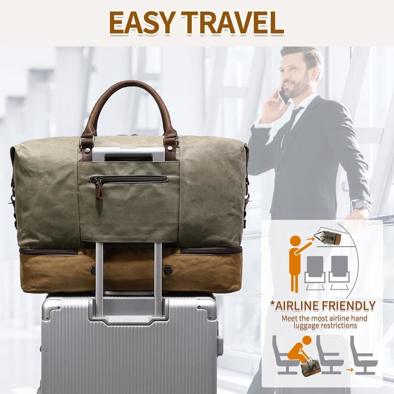Saco de viagem Green Weekend Large Overnight Canvas Carry on Sport Gym Yoga com compartimento de sapatos
