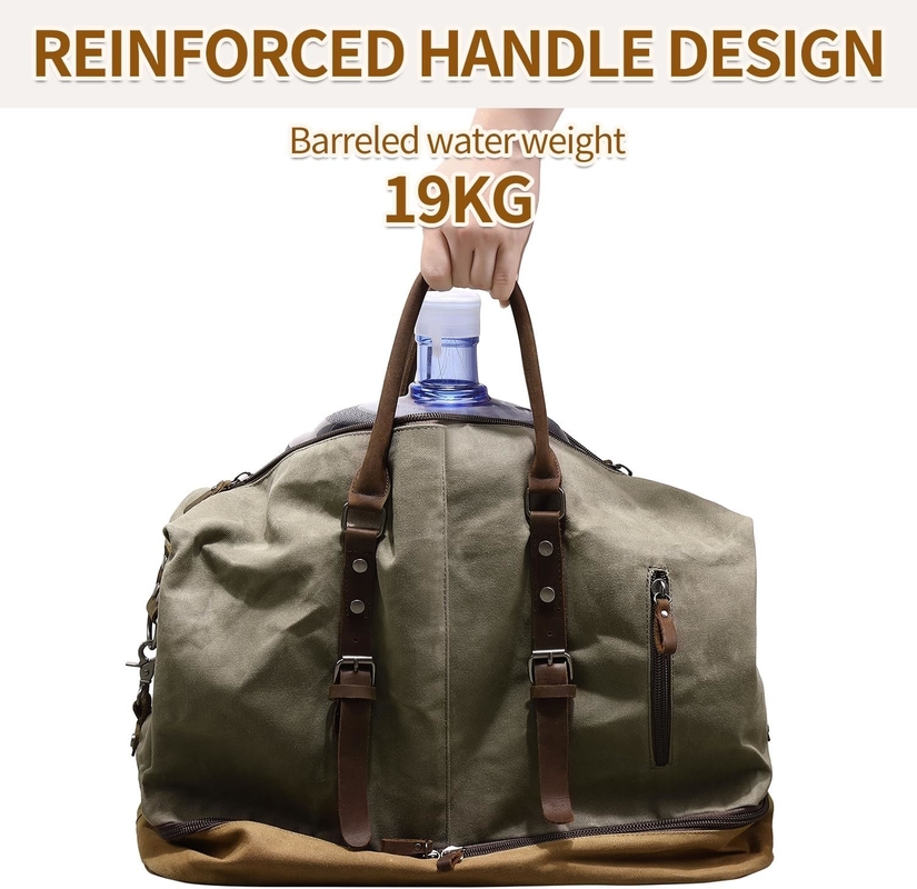 Saco de viagem Green Weekend Large Overnight Canvas Carry on Sport Gym Yoga com compartimento de sapatos