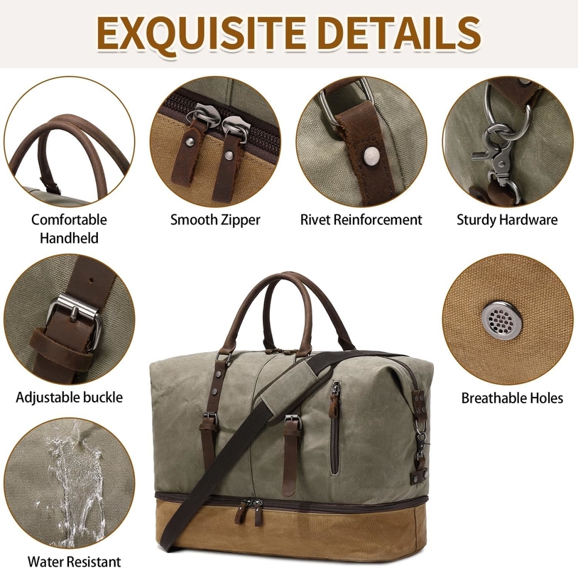 Saco de viagem Green Weekend Large Overnight Canvas Carry on Sport Gym Yoga com compartimento de sapatos