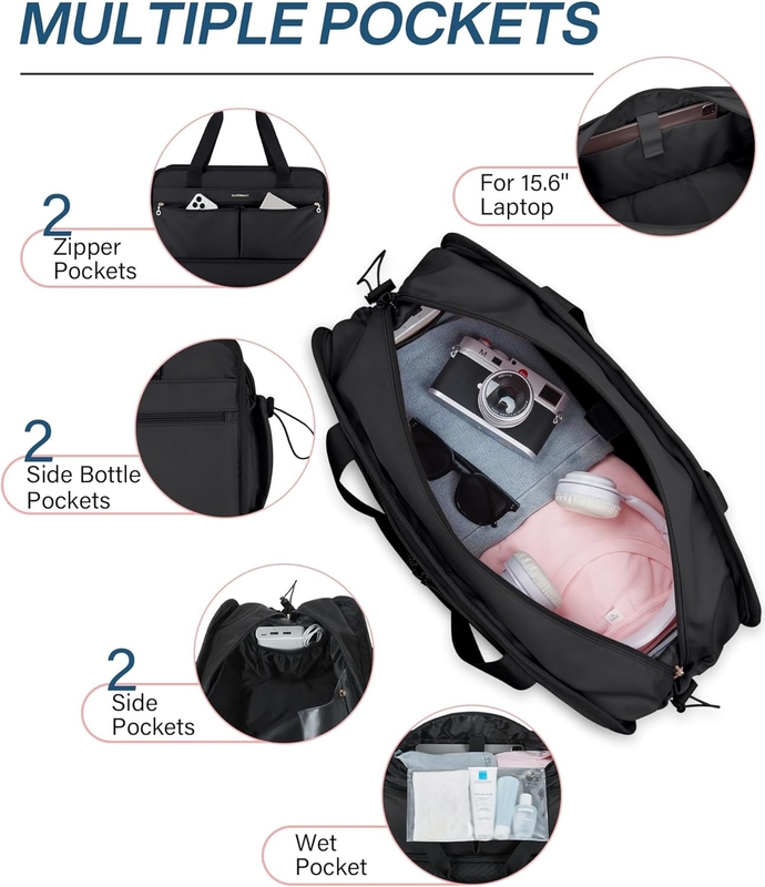 Large Black 40L Carry On Weekend Overnight Bag Sports Gym Yoga Custom com bolsos de sapatos