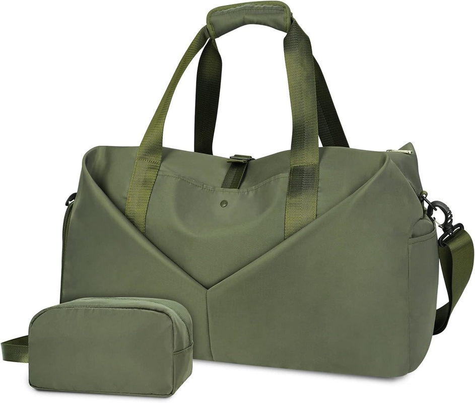 Saco de fim de semana portátil verde com saco de salão de ginástica Saco com sapatos de bolso molhado